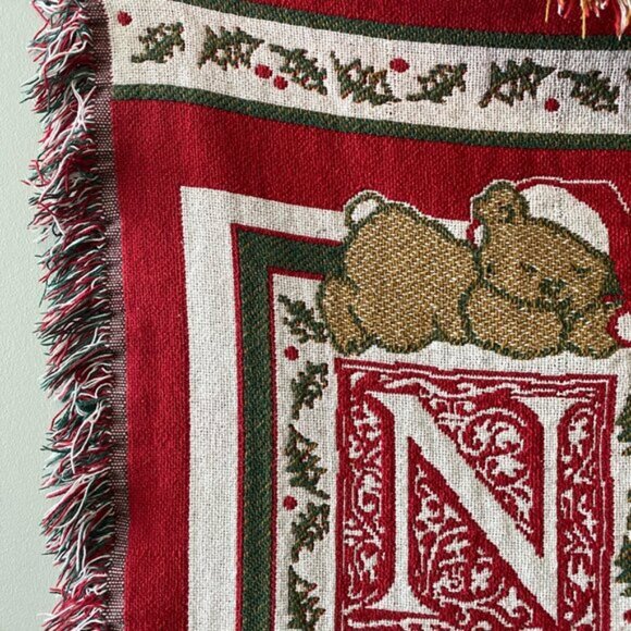 Vintage Woven Fringed Noel Christmas Themed 32 inch x 43 inch Tapestry Throw Bla - Picture 4 of 9